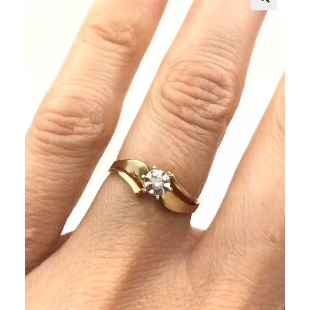 Vintage Clyde Duneier 10K CI Diamond Solitaire Engagement Ring 10k Yellow Gold